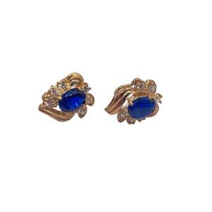 Gold blue cubic zirconia stud earrings